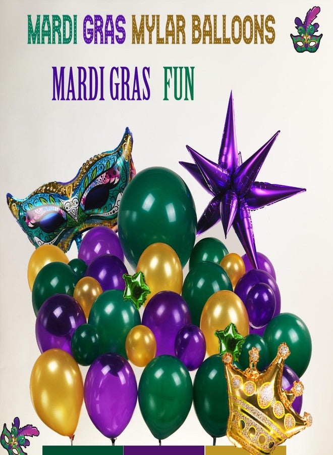 kozee Mardi Gras Balloon Garland Arch Kit 110pcs Dark Purple Green Pearl Gold with Mylar Star Crown Large Mask Balloons for Fat Tuesday Mardi Gras Birthday Masquerade Theme Party Decoration (Purple Green) - Image 4
